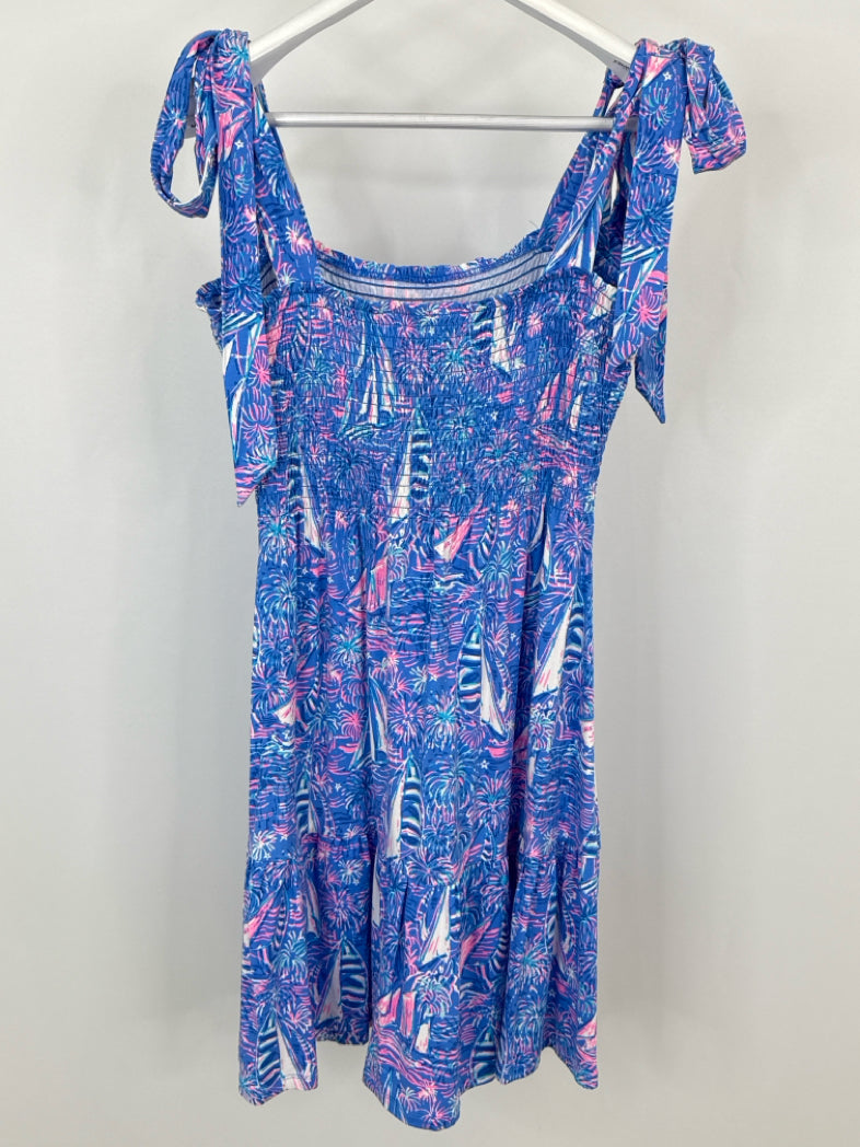 LILLY PULITZER Size L Blue Print Women Dress