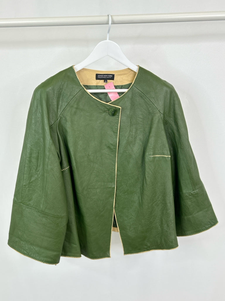 JONES NEW YORK Women Size XL Green Leather Jacket