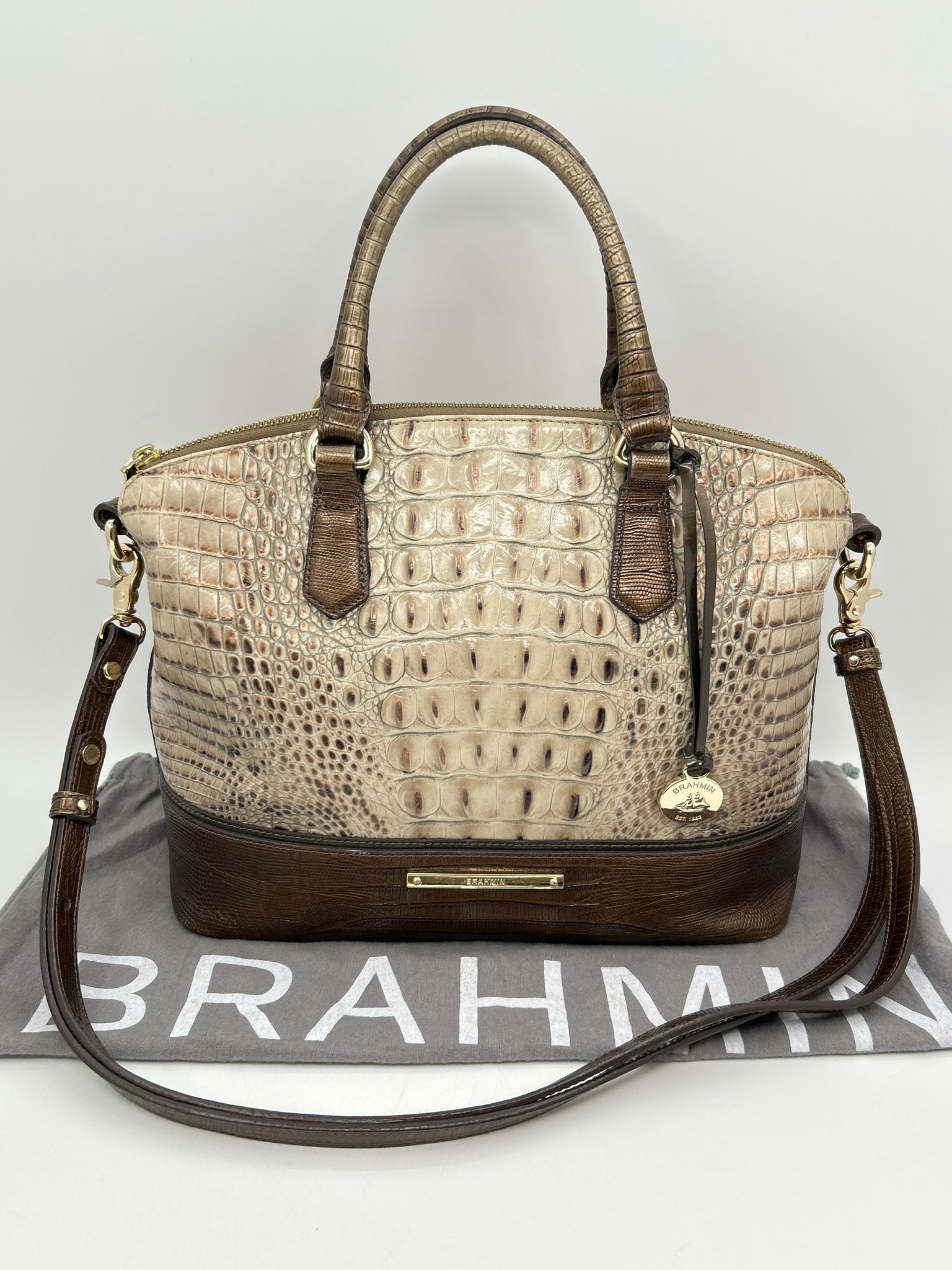 BRAHMIN Beige and Bronze Women Purse
