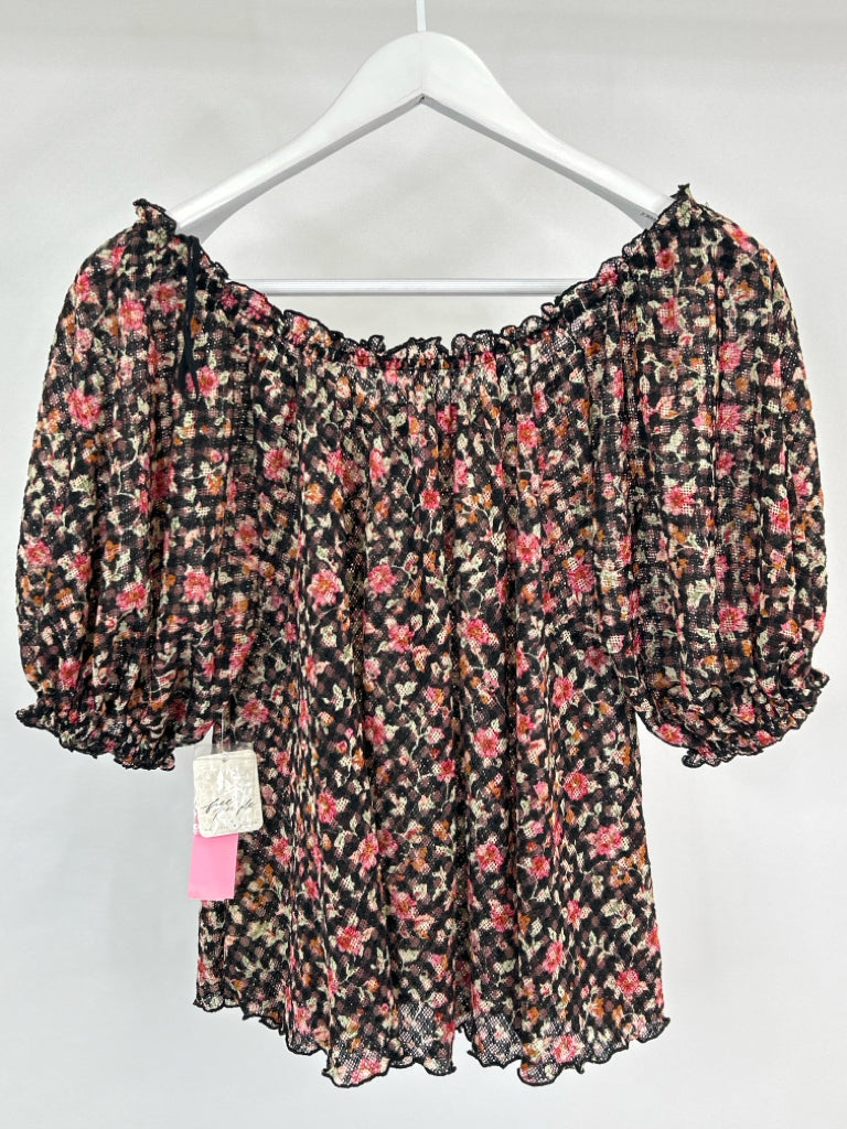 FREE PEOPLE Size S Black Floral Women's Top