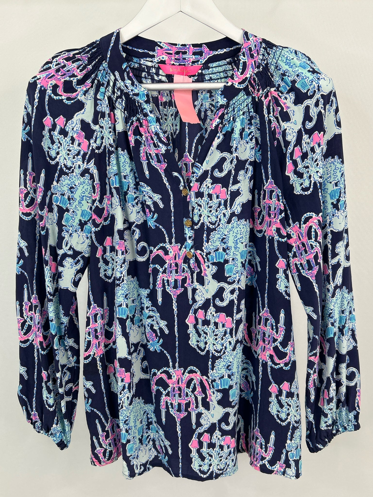 LILLY PULITZER Size M Navy Print Women Top