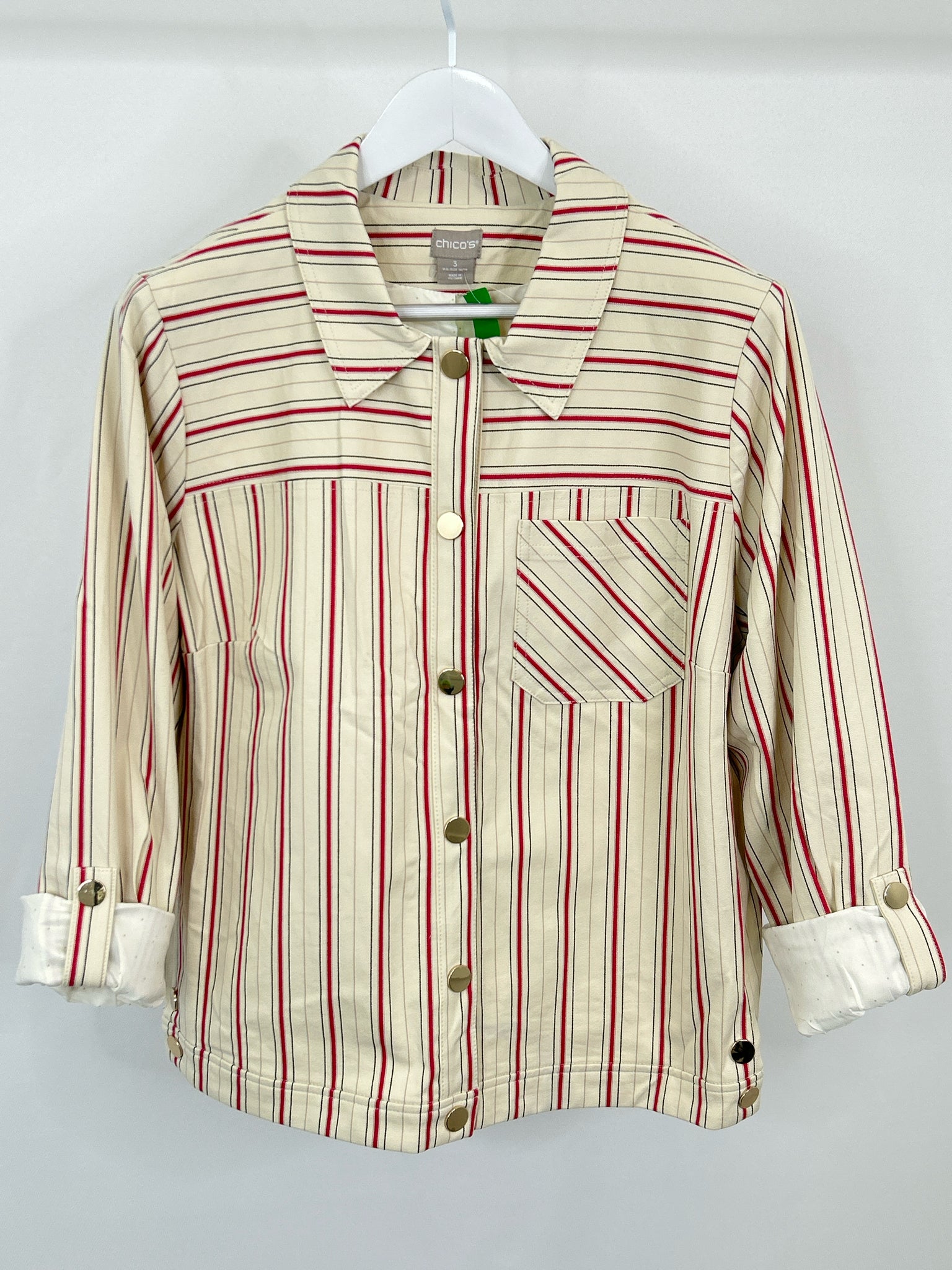 CHICO'S Size 16/18 CREAM AND RED Women Jacket