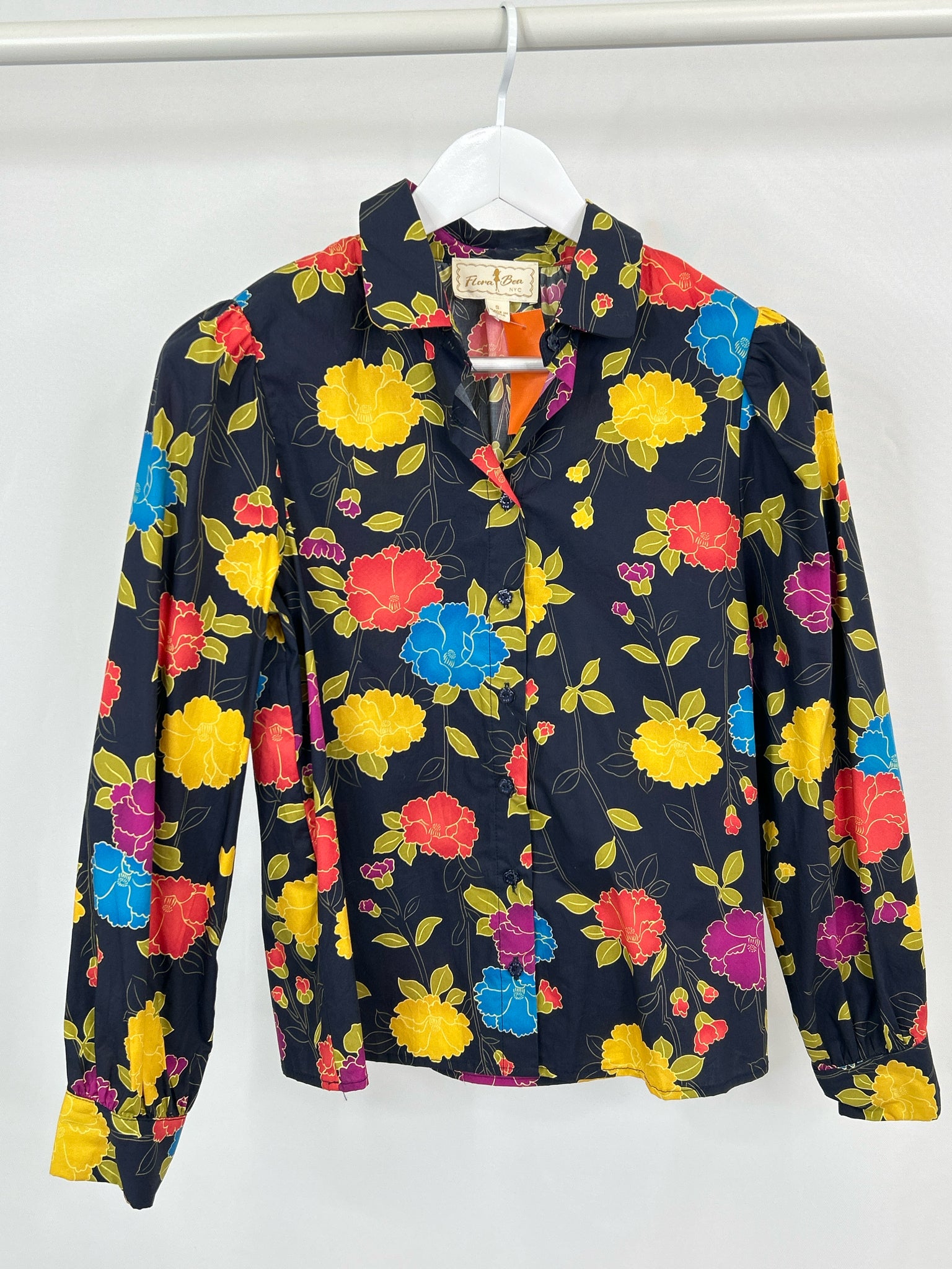 Flora Bea Size S Blue Print Women Shirt