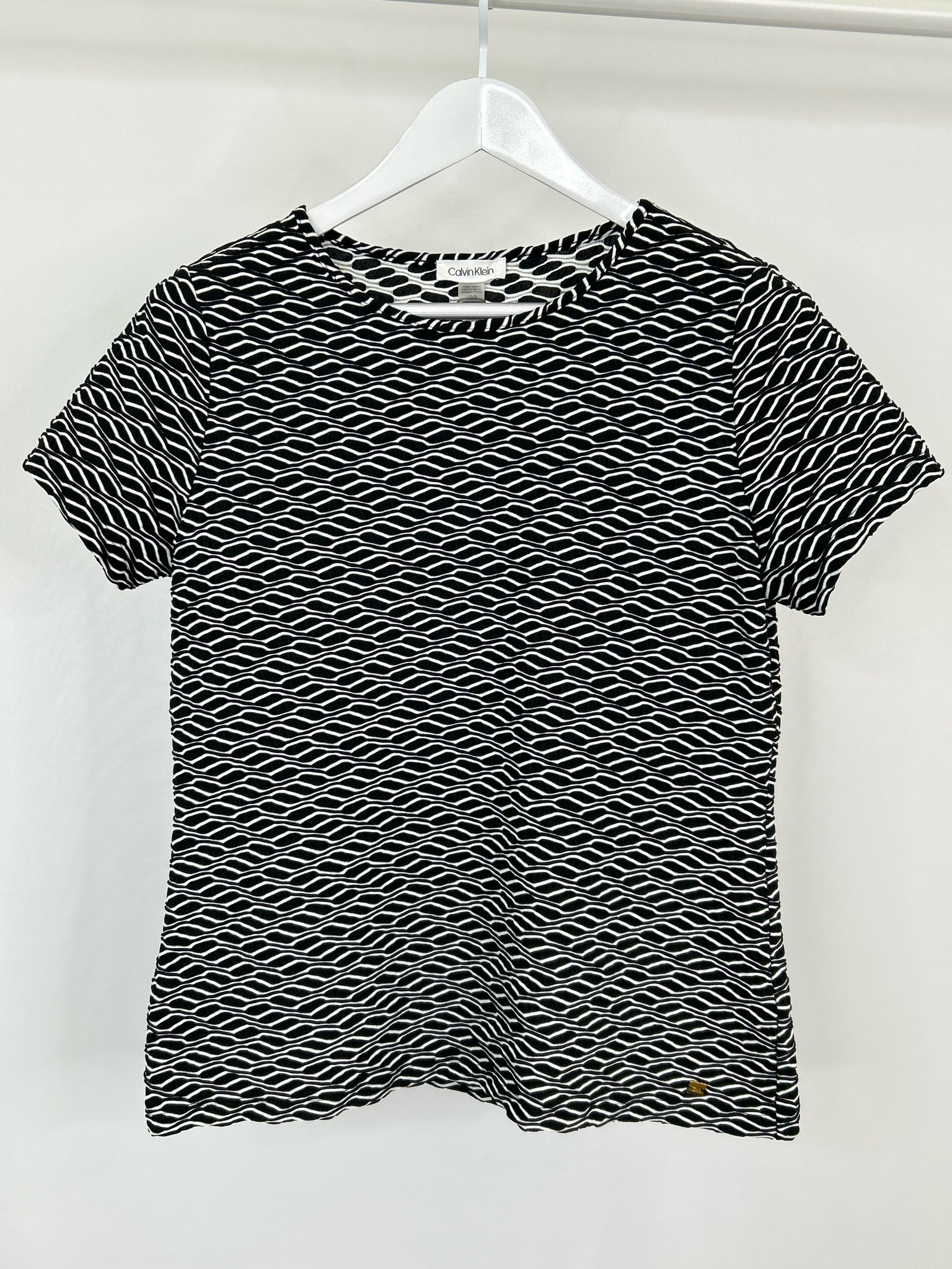 CALVIN KLEIN Size L Black and White Women Top