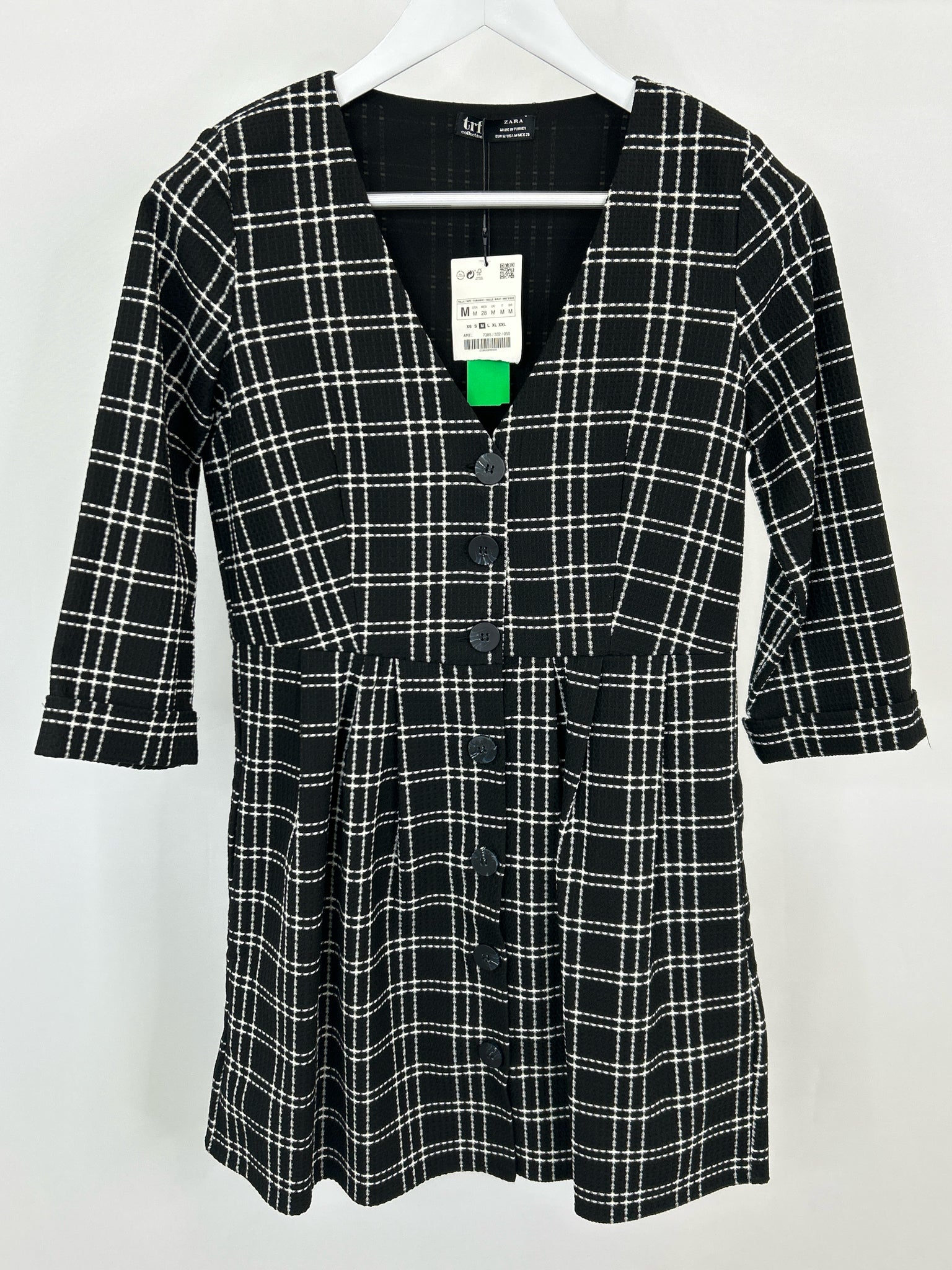 ZARA Size M Black Plaid Women Dress