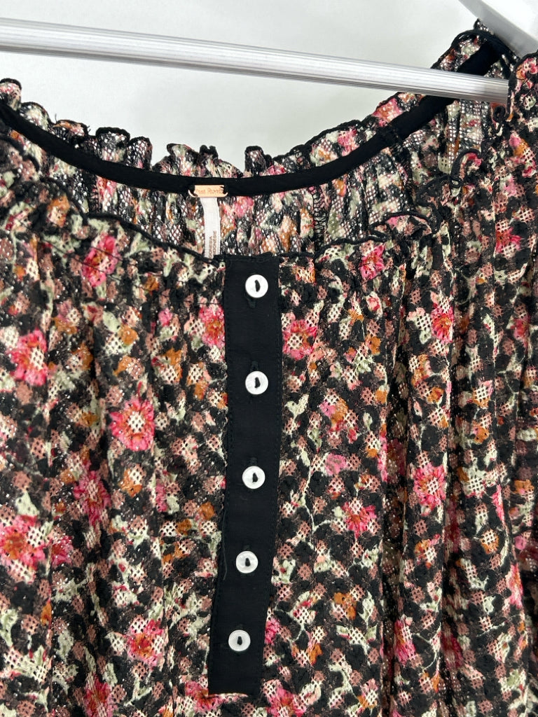 FREE PEOPLE Size S Black Floral Women's Top
