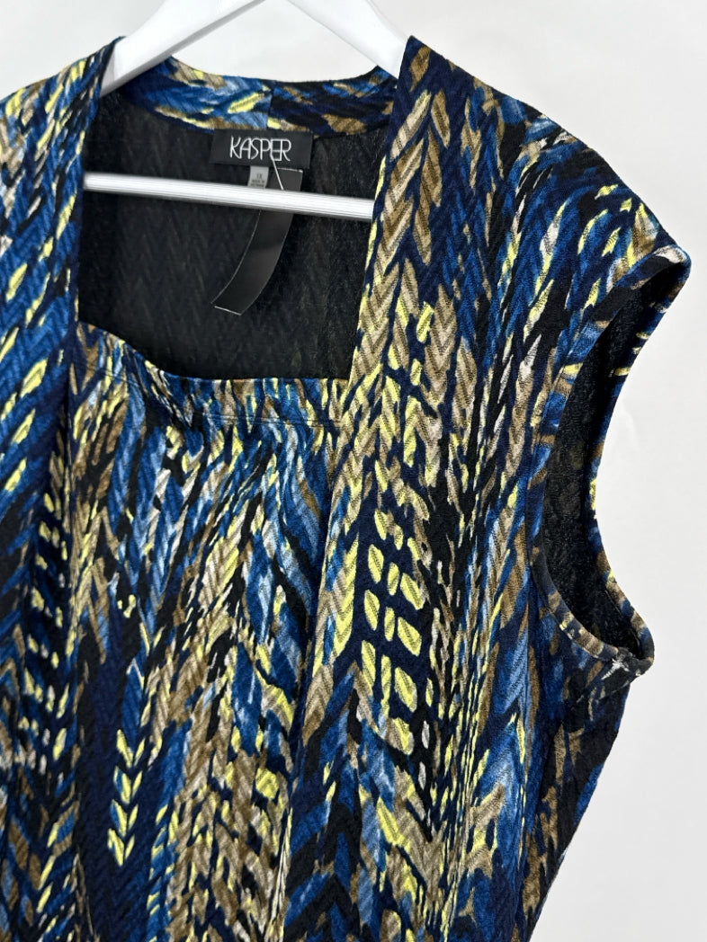 KASPER Size 1X Navy and yellow Women 2-piece Set