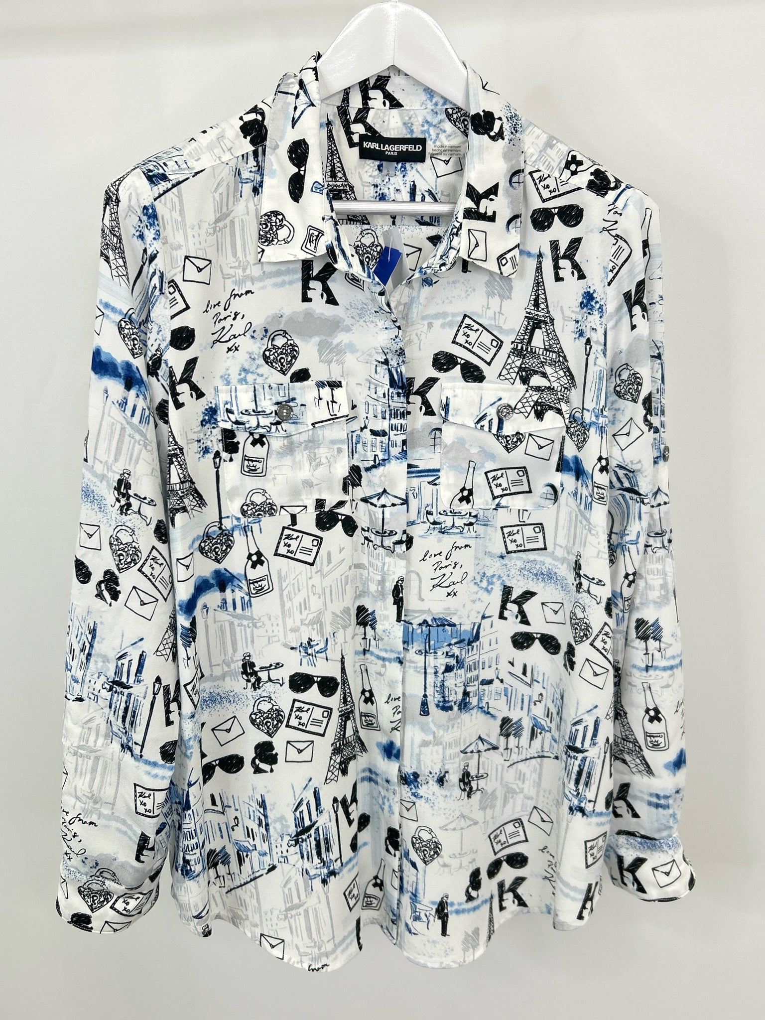 KARL LAGERFELD Size L White Print Women Shirt