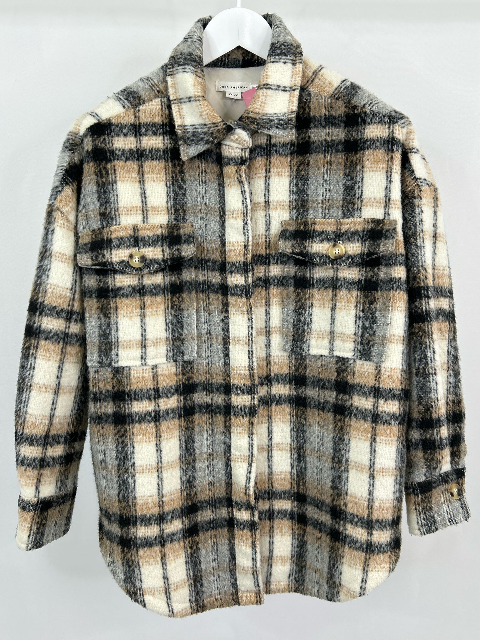 GOOD AMERICAN Size S Black Plaid Women Jacket