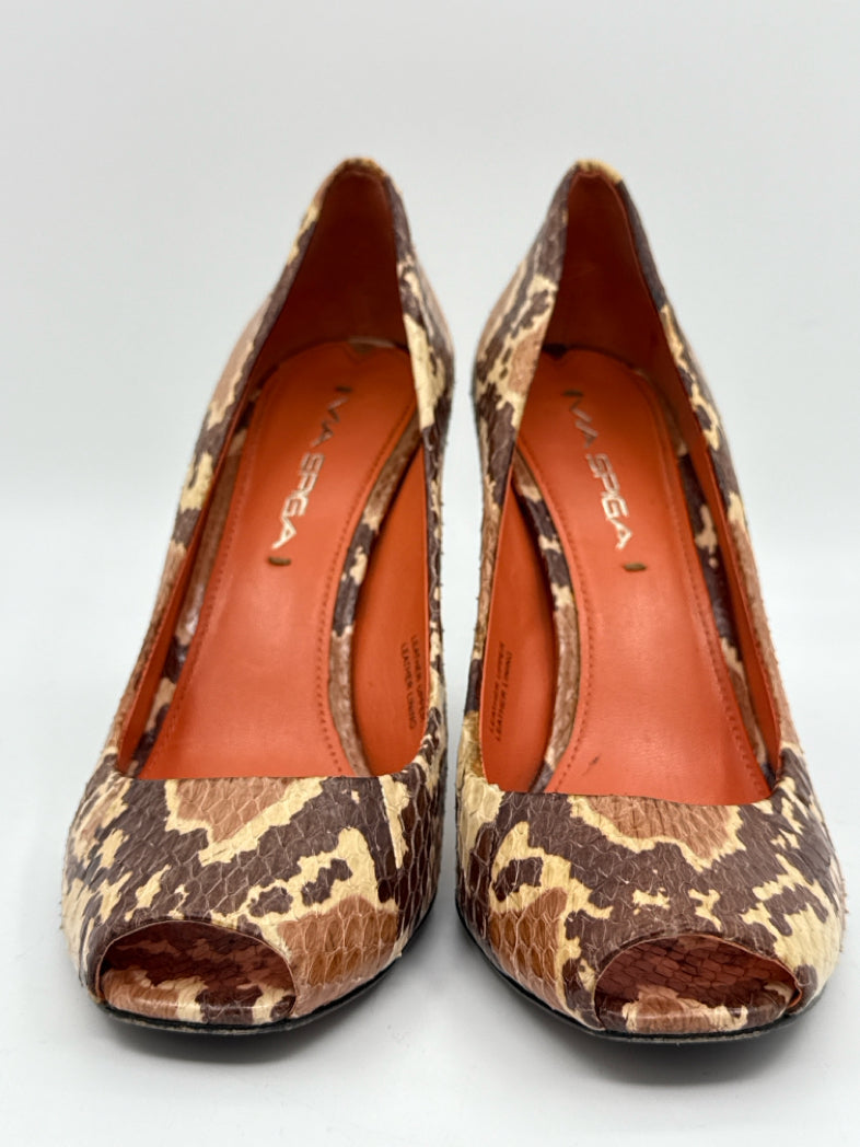 VIA SPIGA Size 6.5 Brown Print Pumps