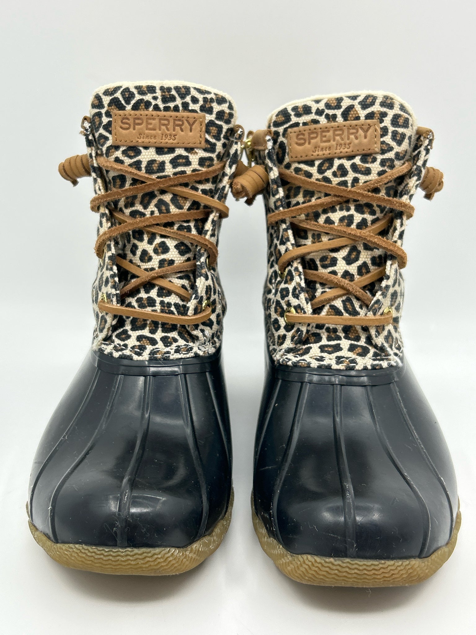 SPERRY Size 7 Tan and Black Women Rain Boots