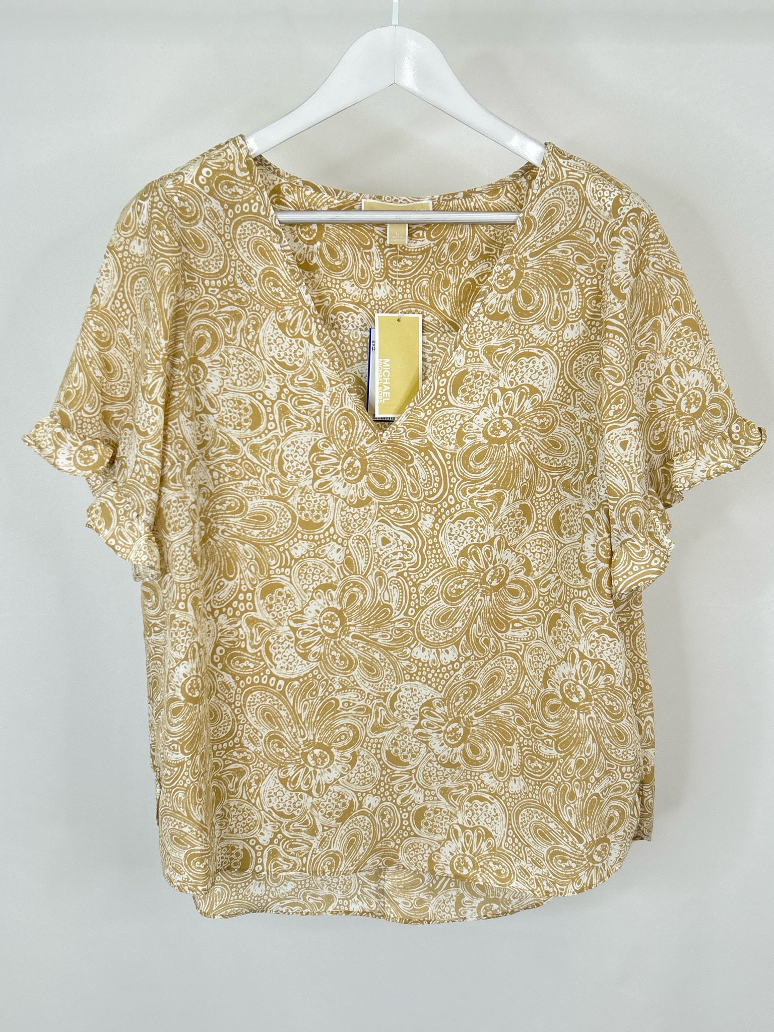 MICHAEL MICHAEL KORS Size L Beige Print Women Top