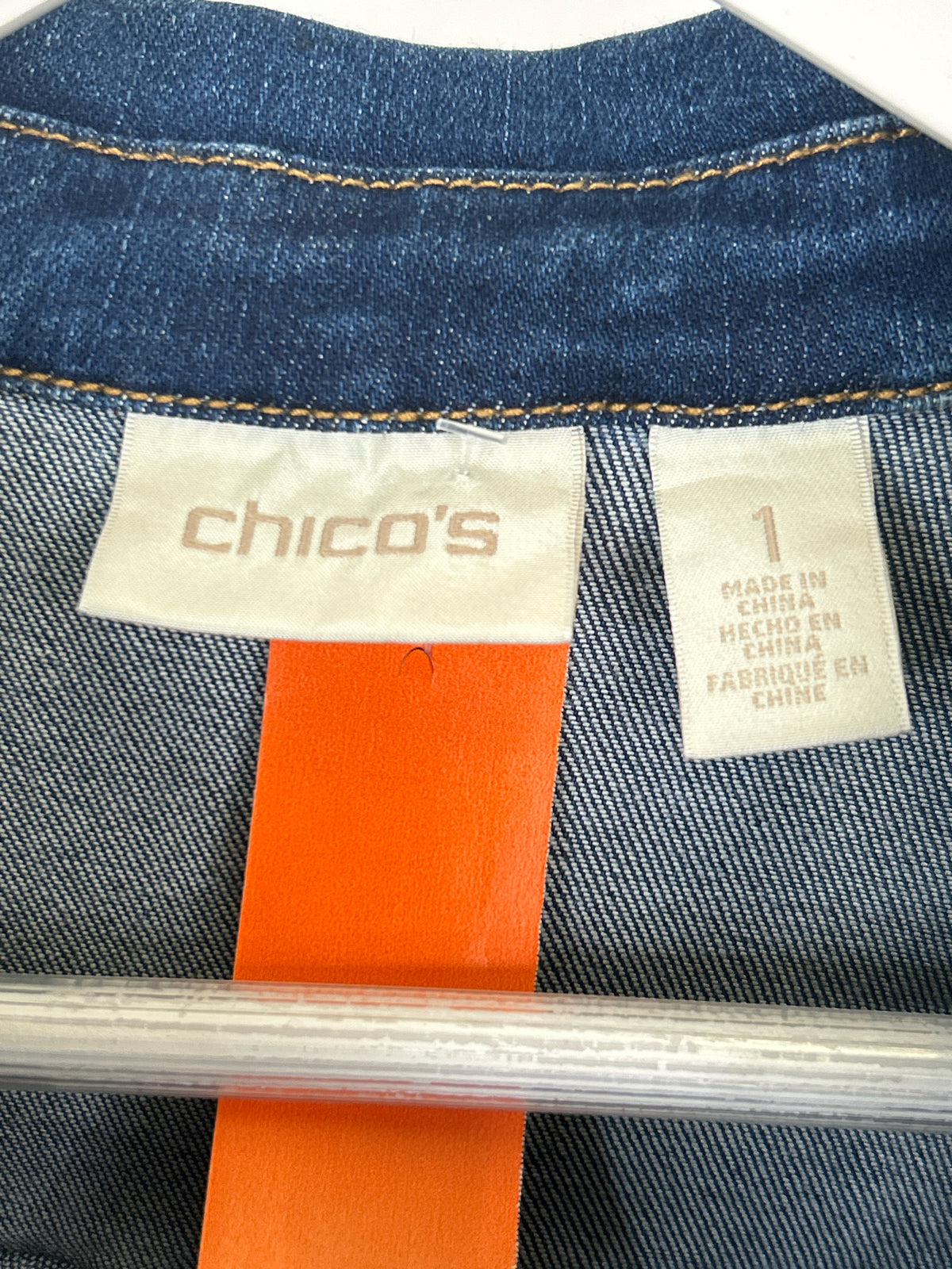 CHICO'S Size 6 BLUE DENIM Women Jacket
