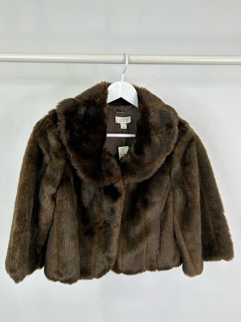 LOFT Women Size S Brown Faux Fur Coat NWT