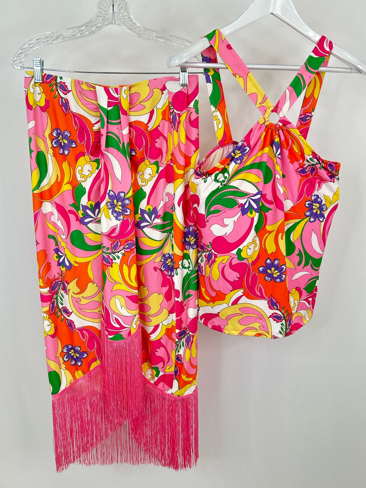 BOSTON PROPER Size S Pink Print Women 2-Piece w/skirt