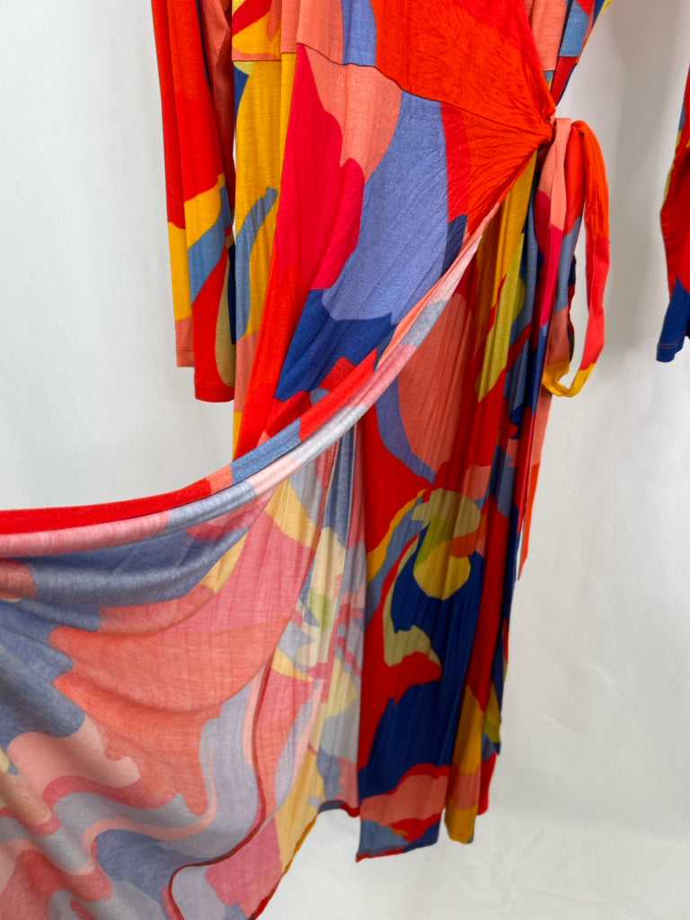 CONDITIONS APPLY Women Size 3X Orange and Blue Maxi Wrap Dress NWT