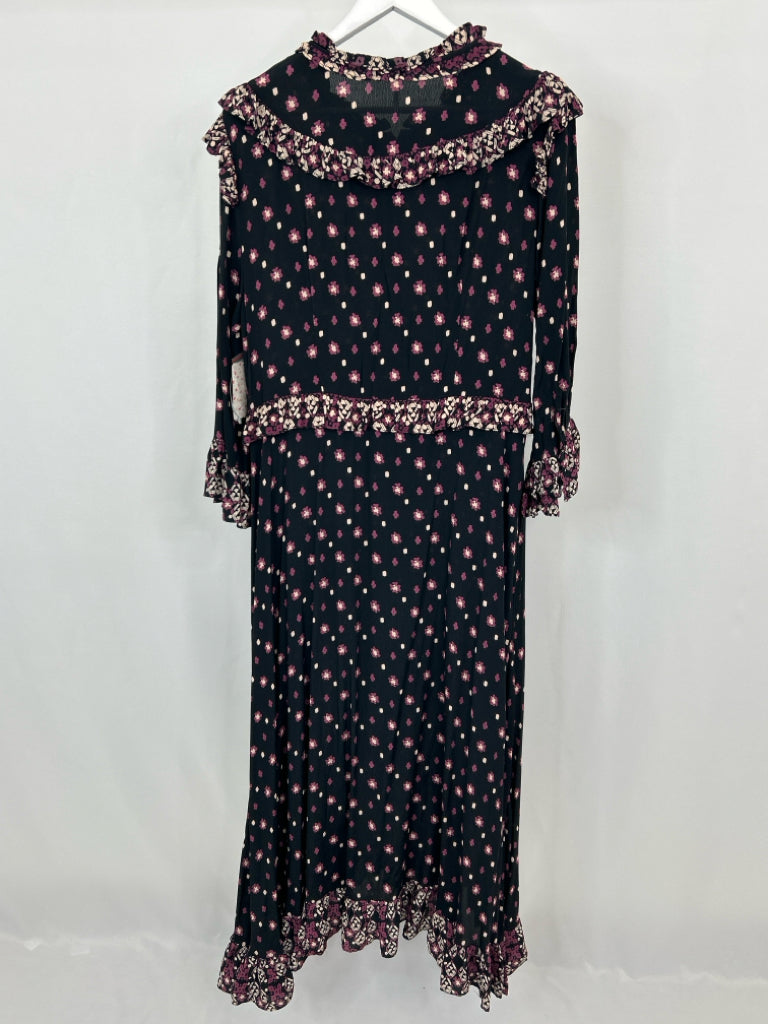 FREE PEOPLE Women Size XL Black Print Midi Dress NWT