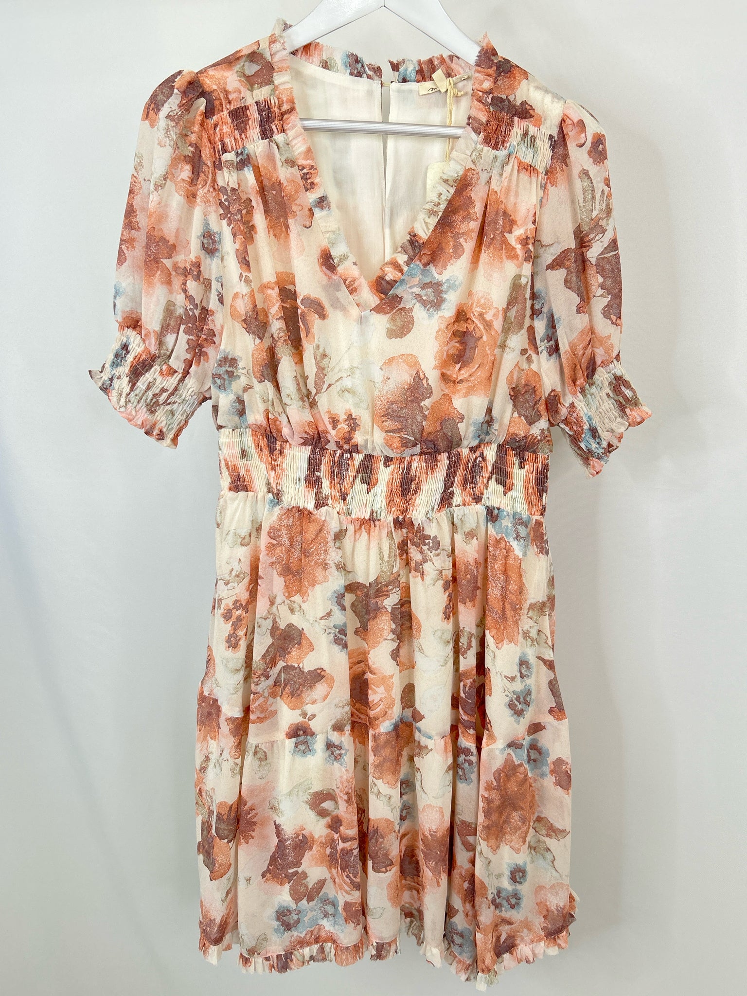 MYSTREE Size L ORANGE FLORAL Women Dress