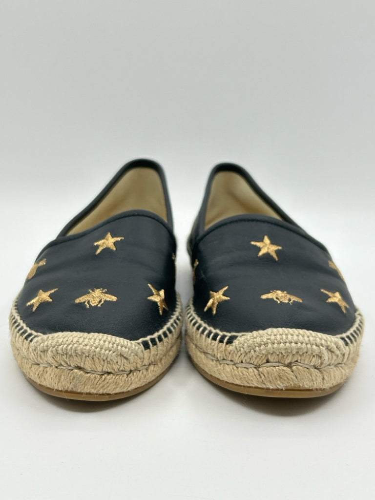 GUCCI Size 40.5 BLACK AND GOLD Women's Flats