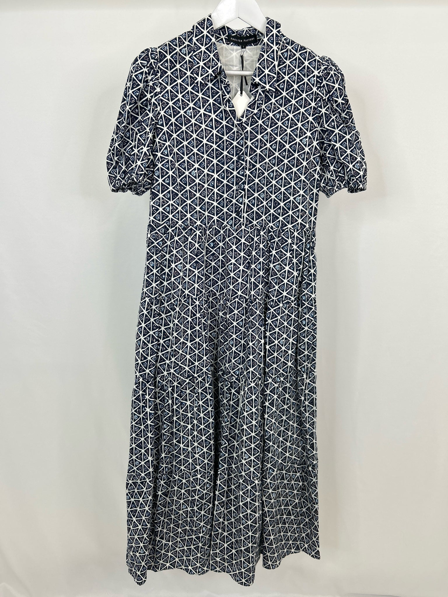 English Factory Size L Navy Print Women Dress
