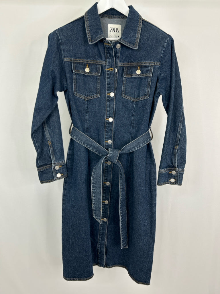 ZARA Women Size L BLUE DENIM Dress