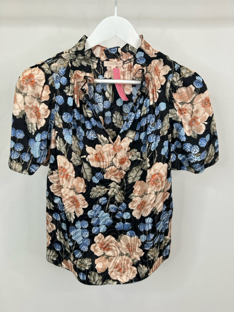 REBECCA TAYLOR Women Size S Black Floral Top