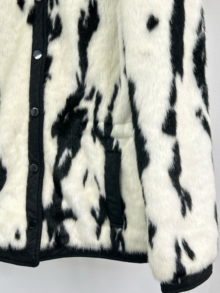 INC Women Size M Ivory and Black Faux Fur Jacket