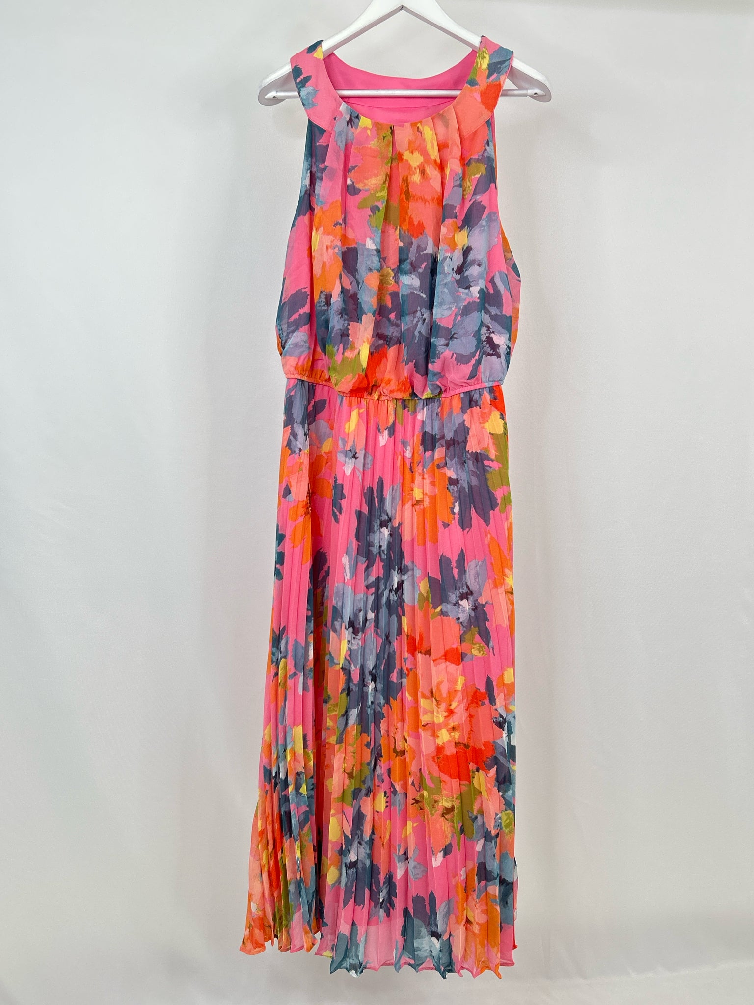 SIGNATURE BY ROBBIE BEE Size 16W Pink Print Women Dress