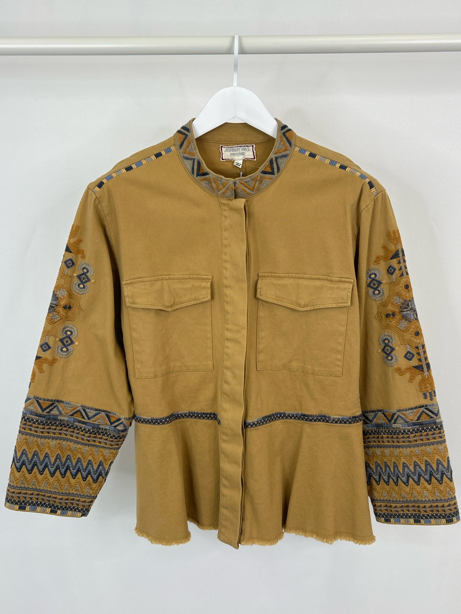 JOHNNY WAS Size L TAN AND BLUE Women Jacket