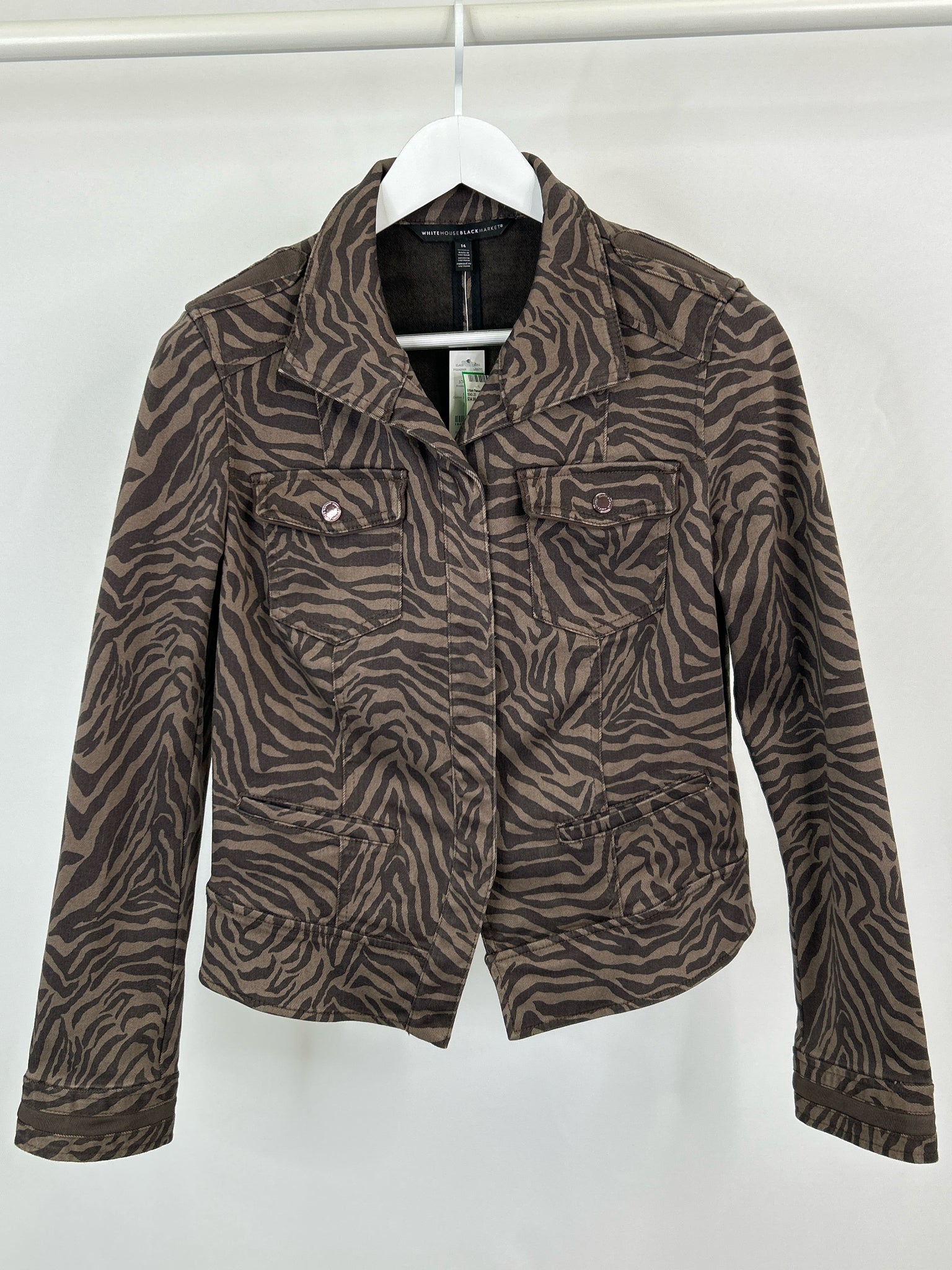 White House Black Market Size 14 Brown Print Women Jacket NWT