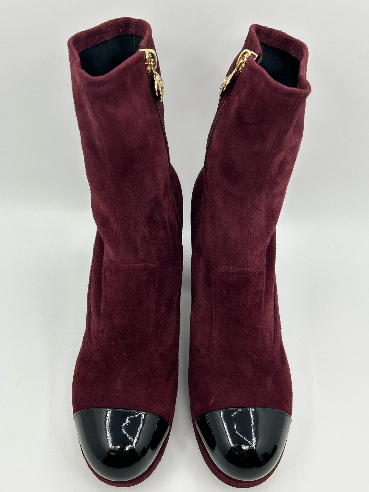 CHANEL Size 41.5/10.5 Burgundy and Black Women Booties