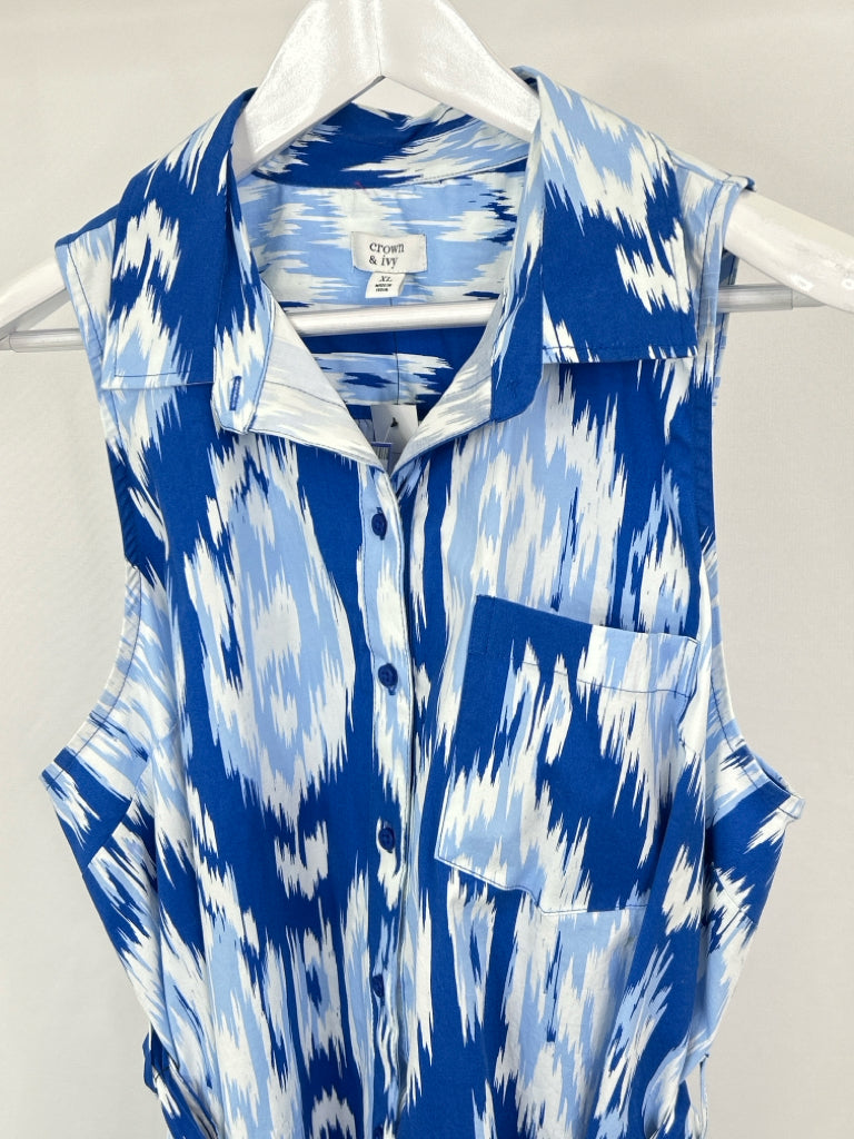 CROWN & IVY Size XL Blue Print Women's Dress