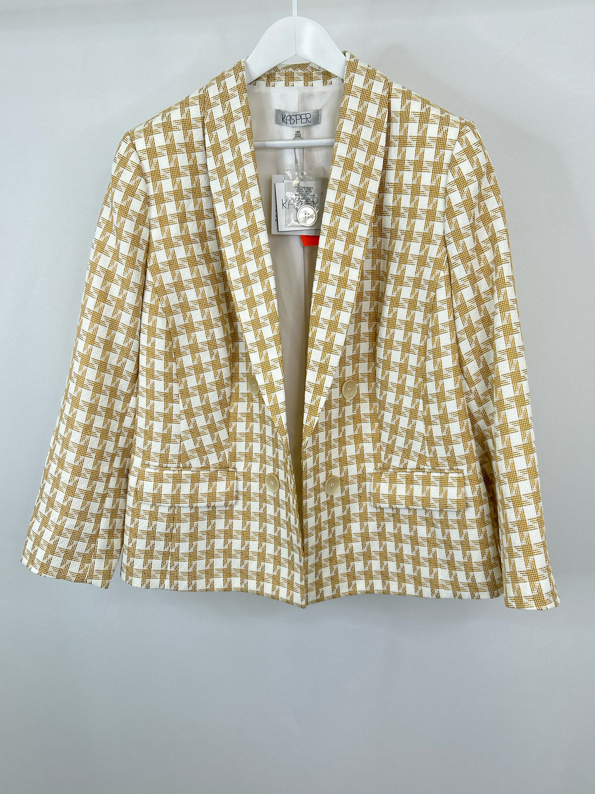 KASPER Size 18W Beige & White Women Blazer