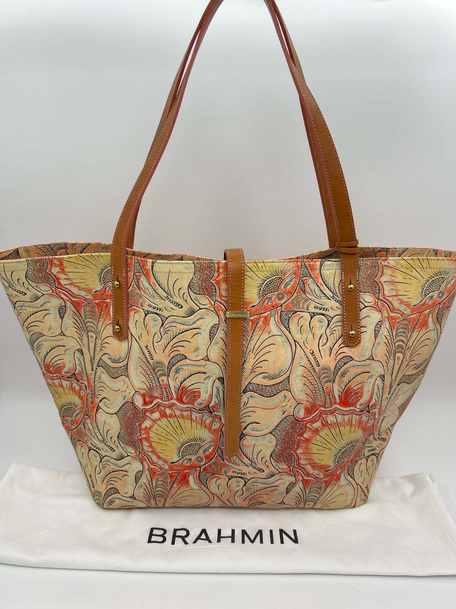 BRAHMIN ORANGE FLORAL Women Tote