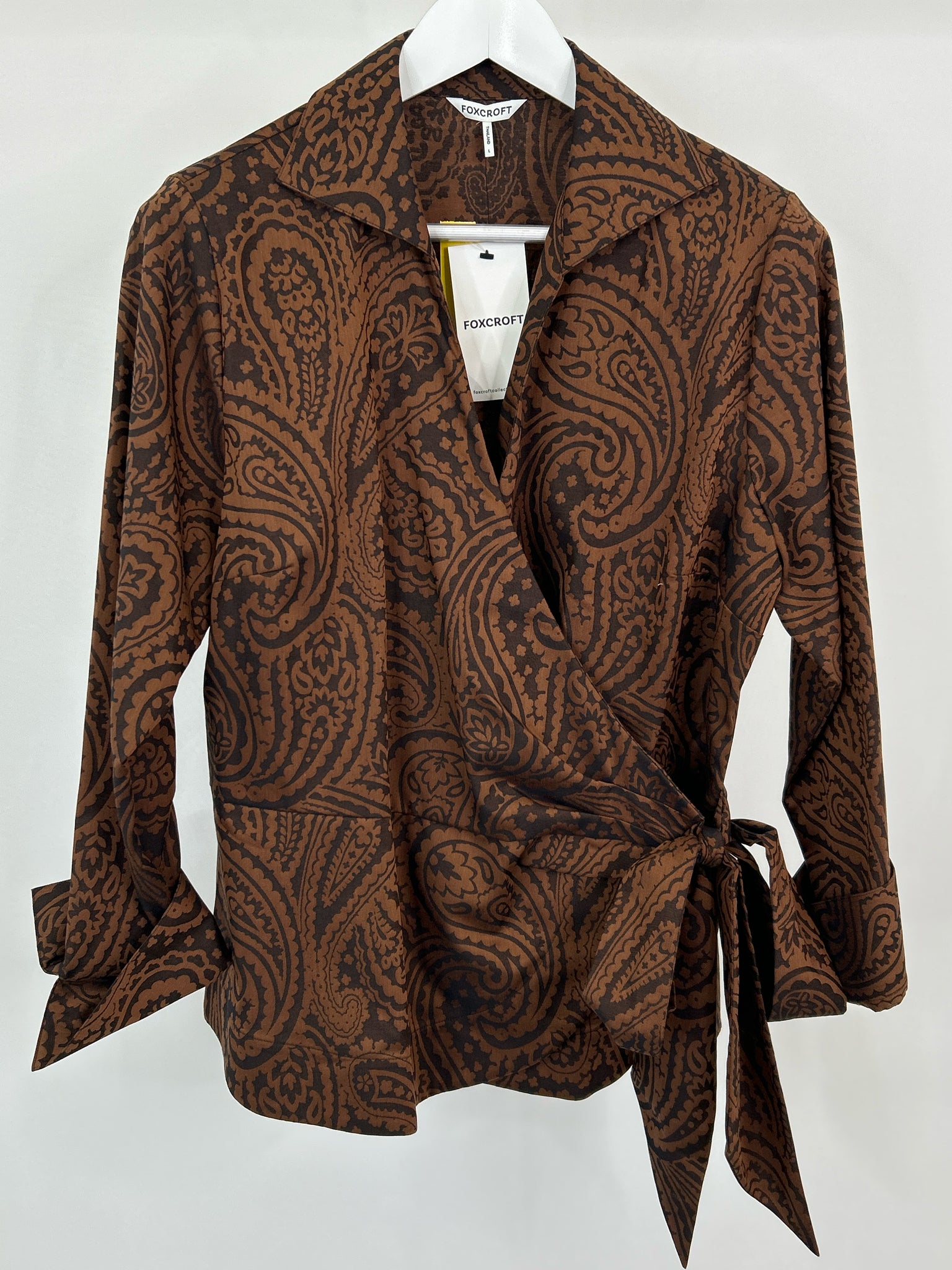 FOXCROFT Size L Brown Print Women Top NWT