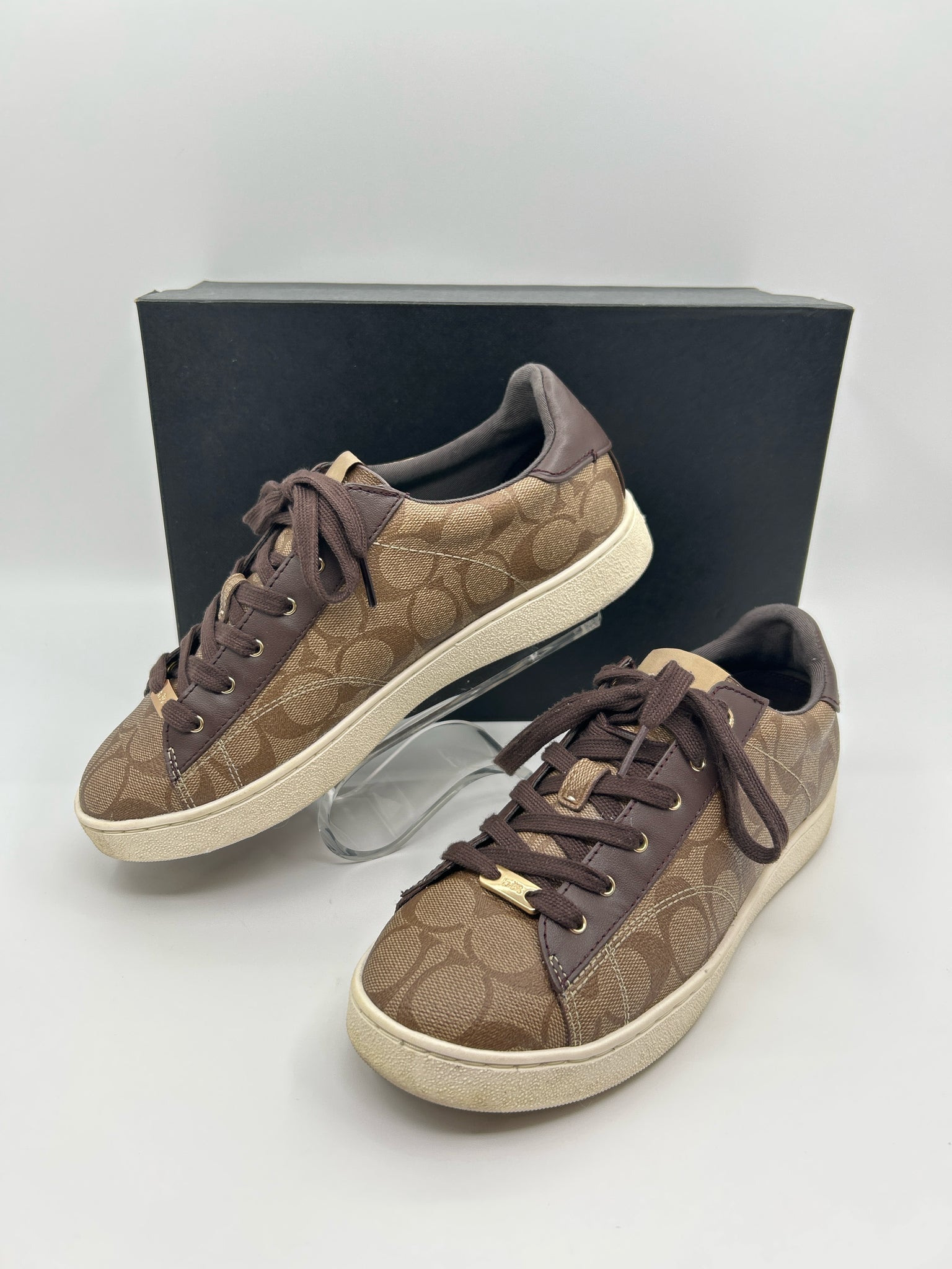 COACH Size 9.5B BROWN MONOGRAM Women Sneakers