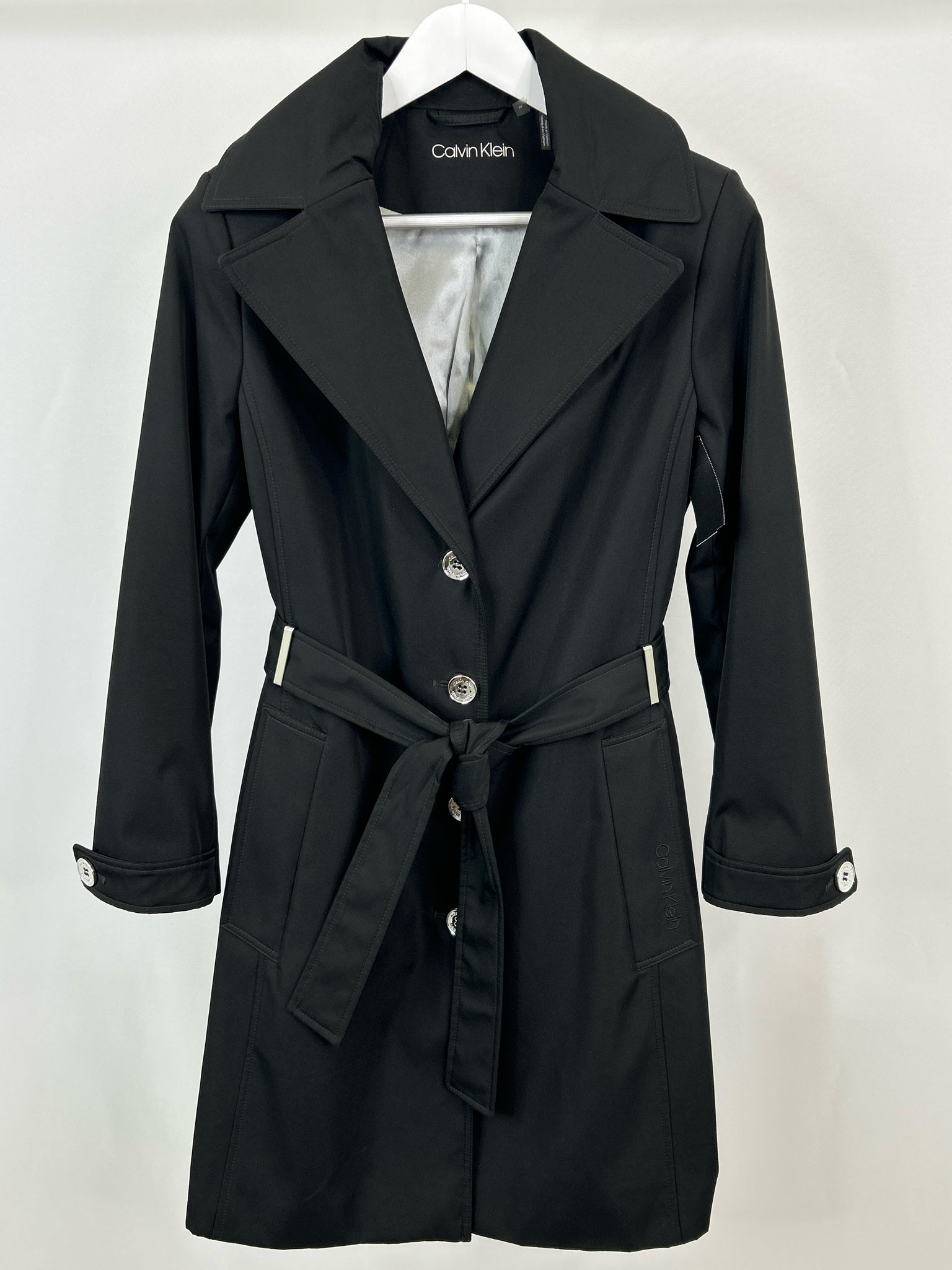 CALVIN KLEIN Size M Black Women Trench Coat