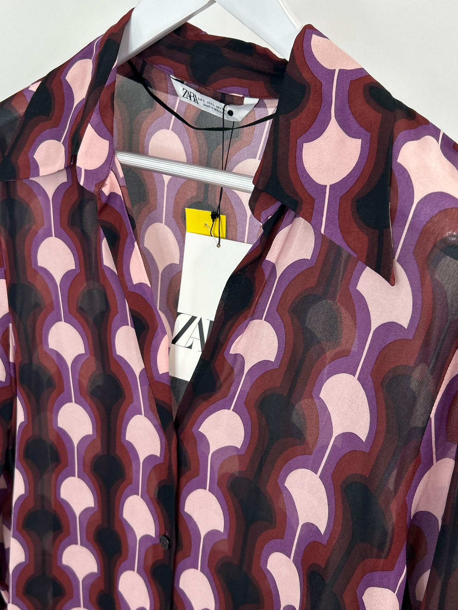 ZARA Size L Purple Print Women Blouse NWT