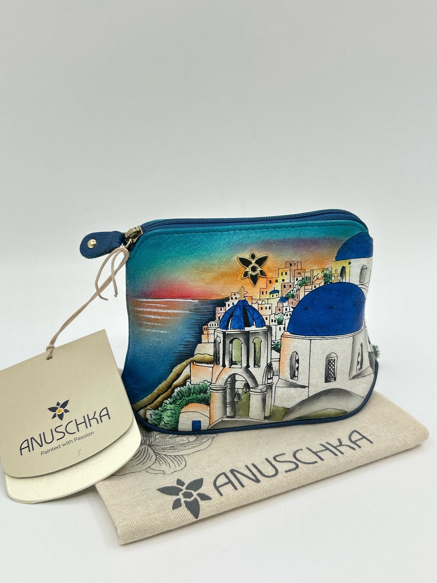 ANUSCHKA Blue Print Zip Pouch Accessories NWT