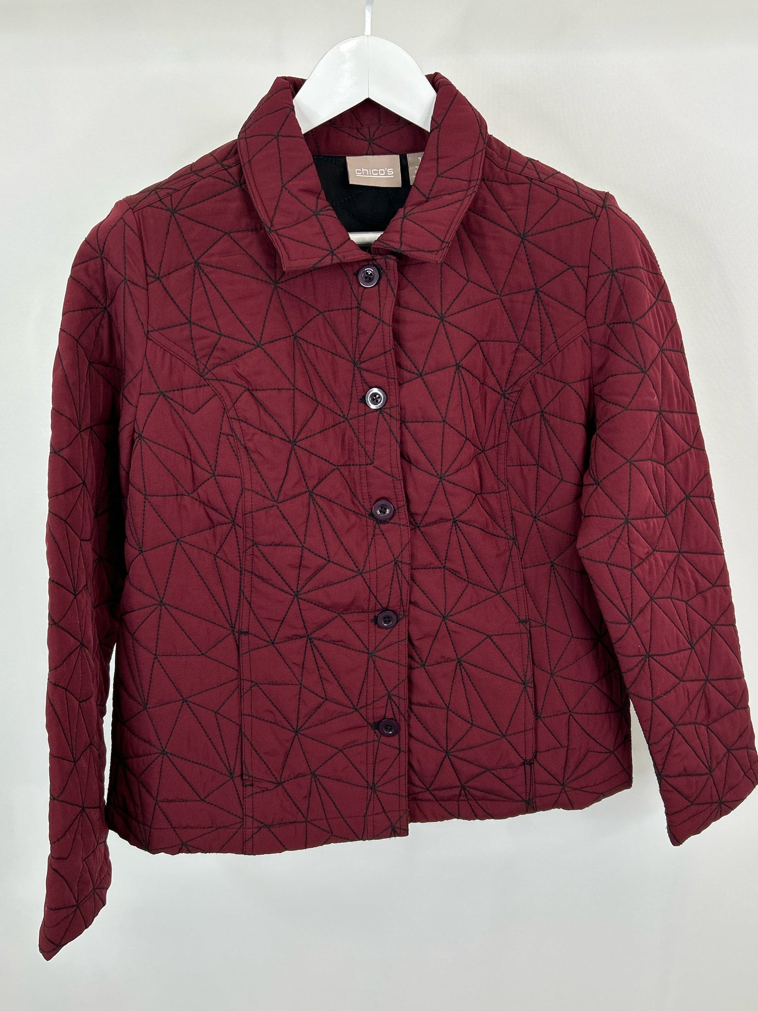 CHICO'S Size 8 Maroon Print Women Jacket NWT