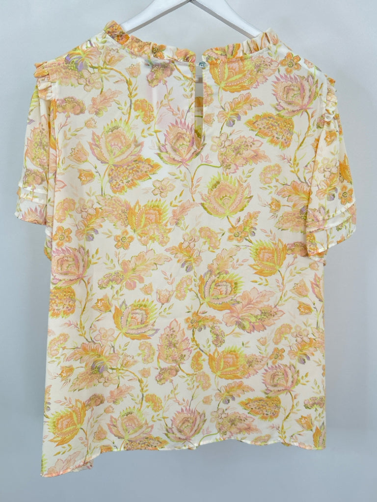 ROSE + OLIVE Size 3X Peach Print Women's Top
