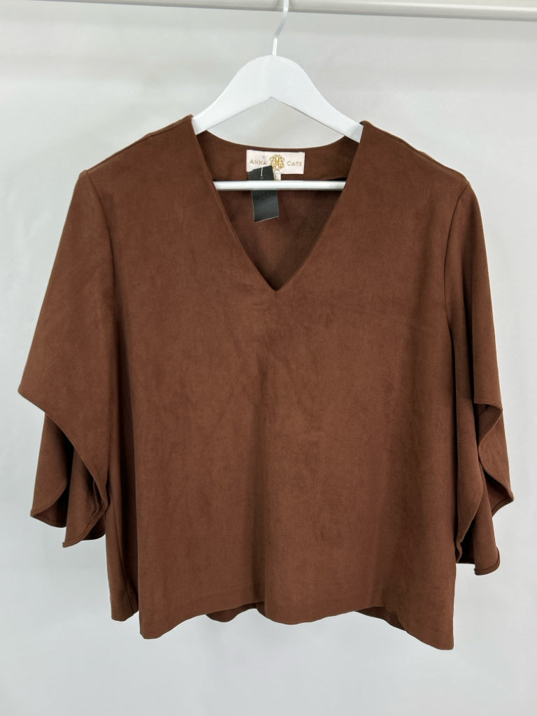 ANNA CATE Women Size L Brown Top