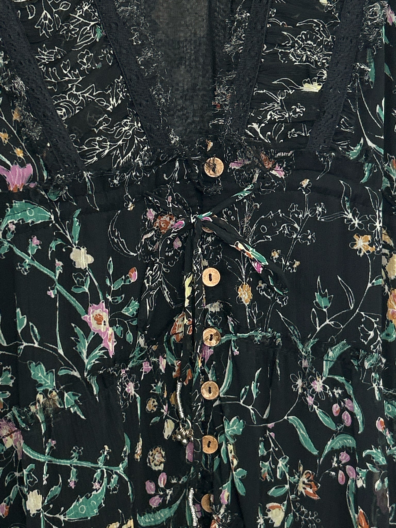 FREE PEOPLE Size M/L Black Floral Women Dress