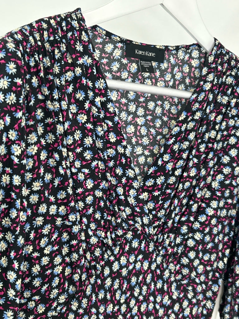 KAREN KANE Size L Black Floral Women's Dress