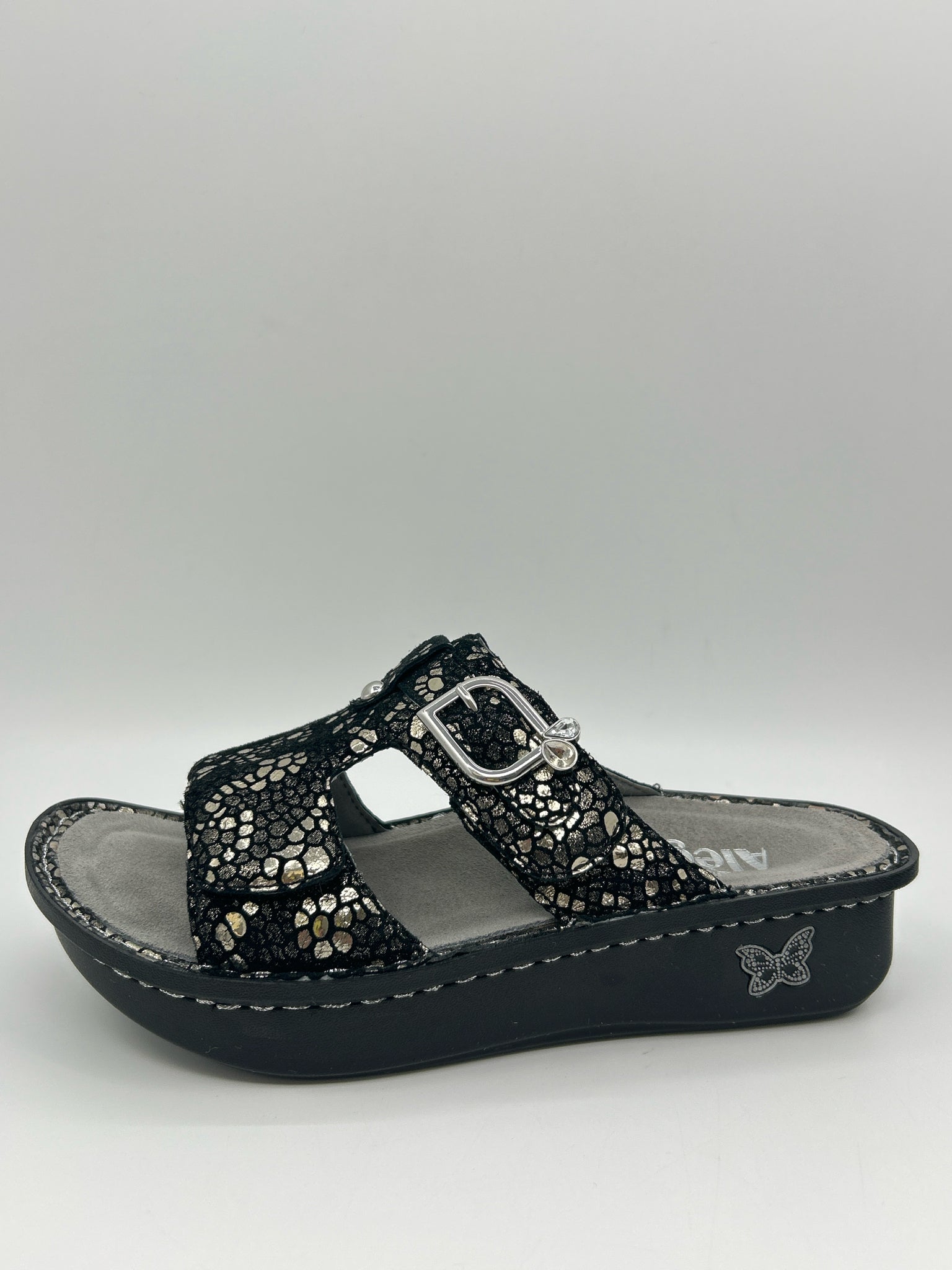ALEGRIA Size 36 Black and Silver Women Sandal