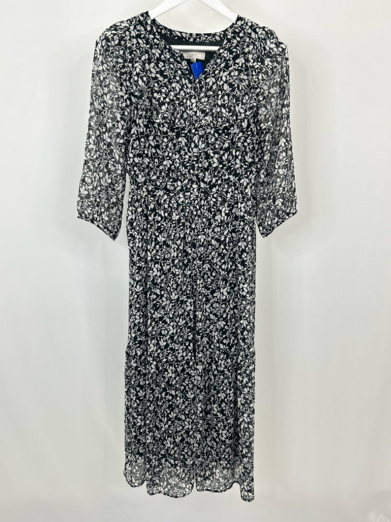 LOFT Women Size M Black and White Dress