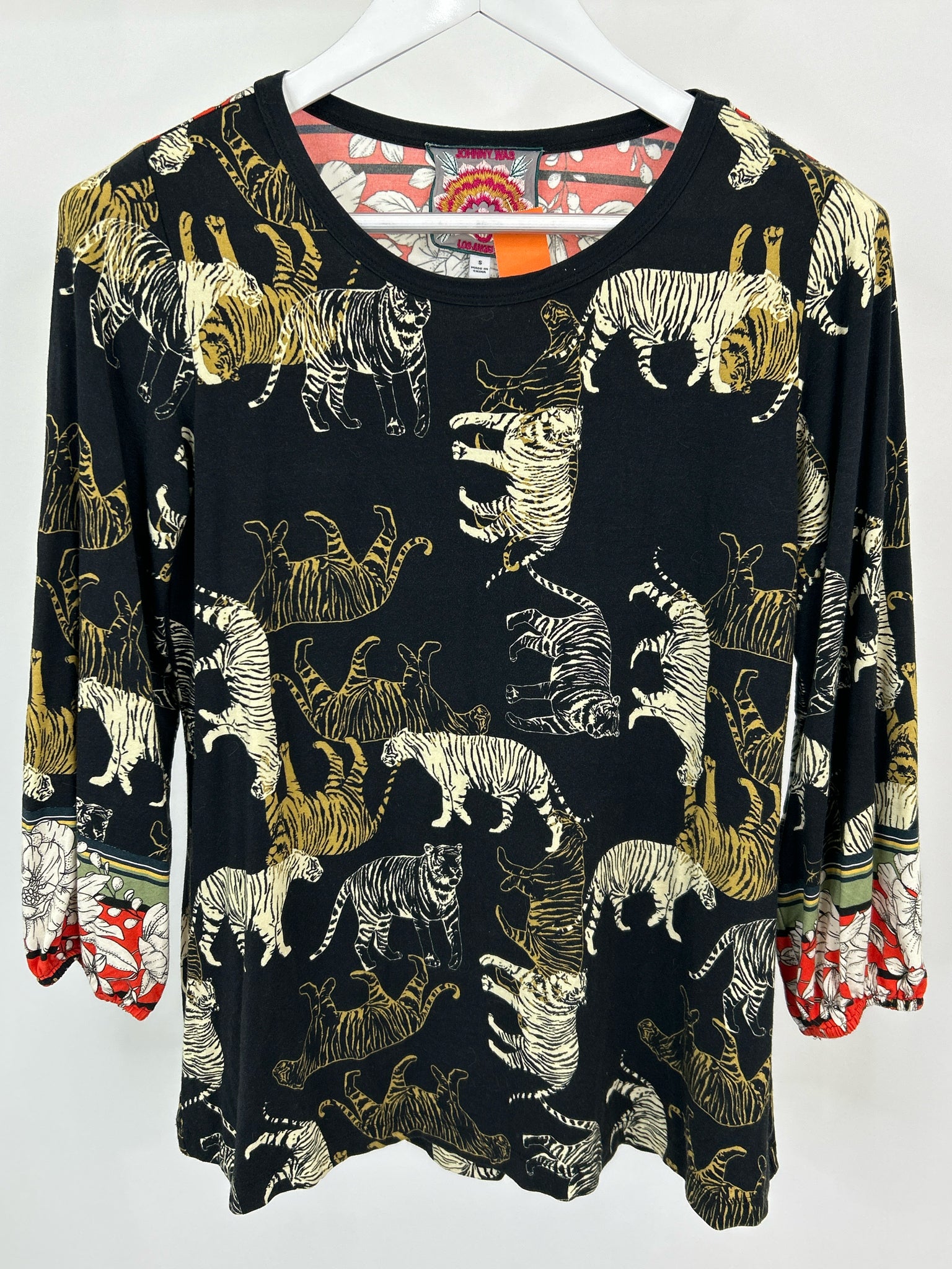 JOHNNY WAS Size S Black Print Women Top