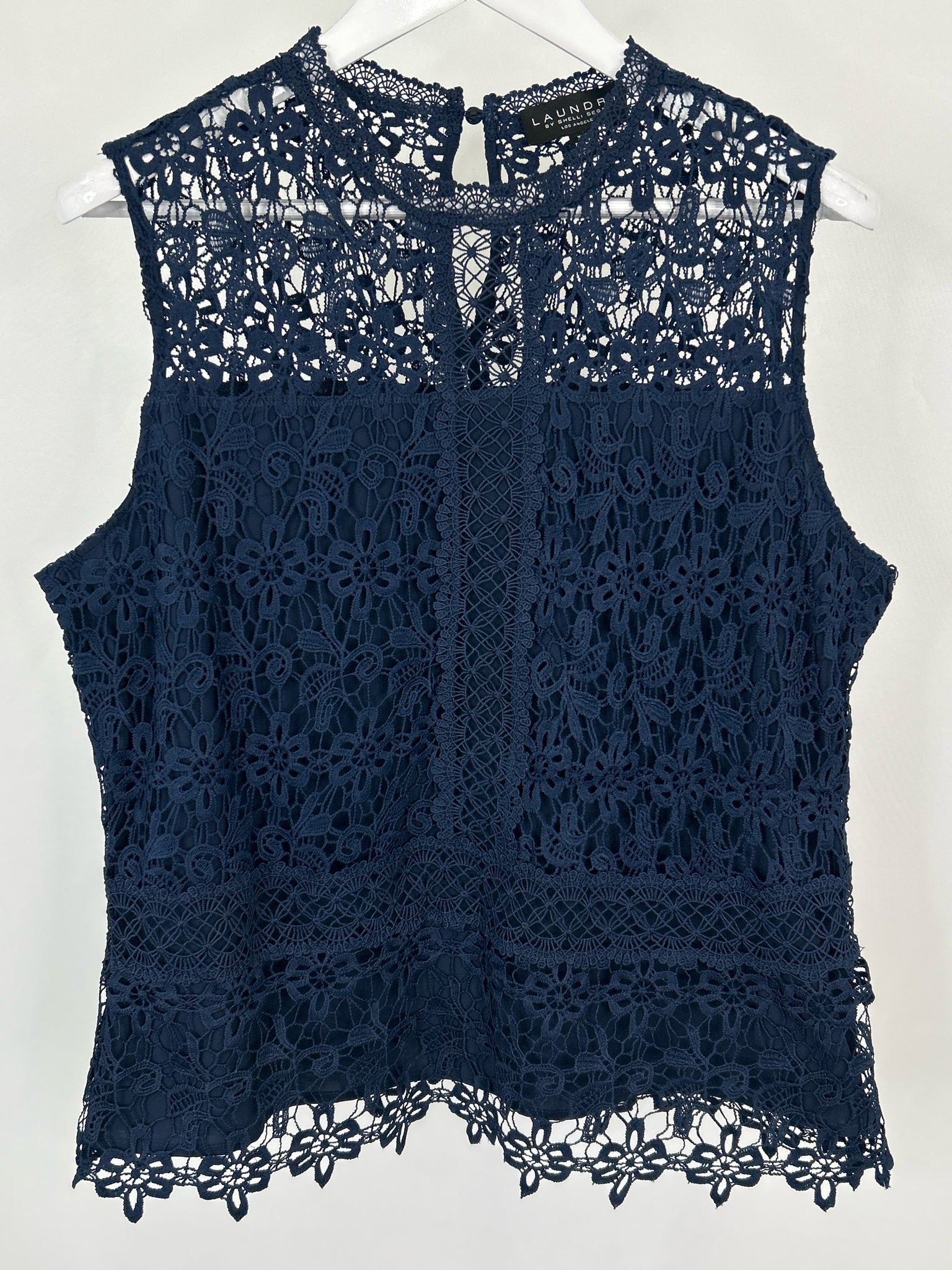 LAUNDRY BY SHELLI SEGAL Size XL Navy Lace Women Top