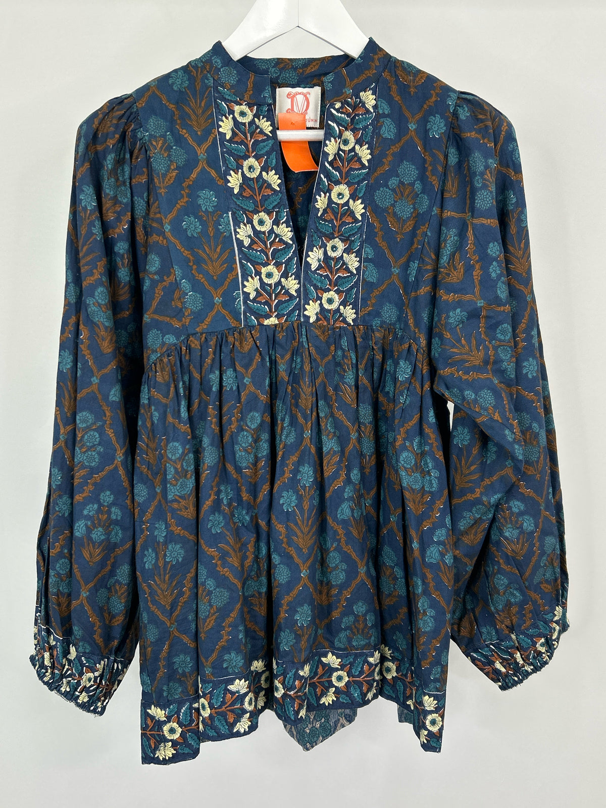 VICTORIA DUNN Size S Navy Print Women Top