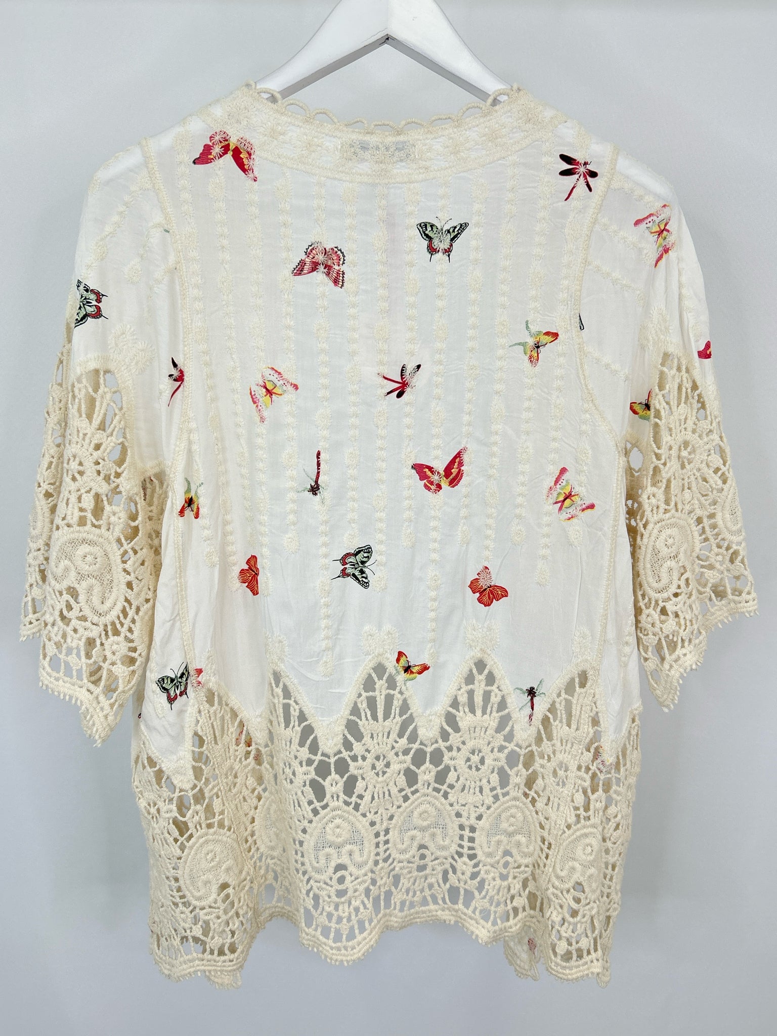 London Kaye Size One Size Cream Print Women Kimono
